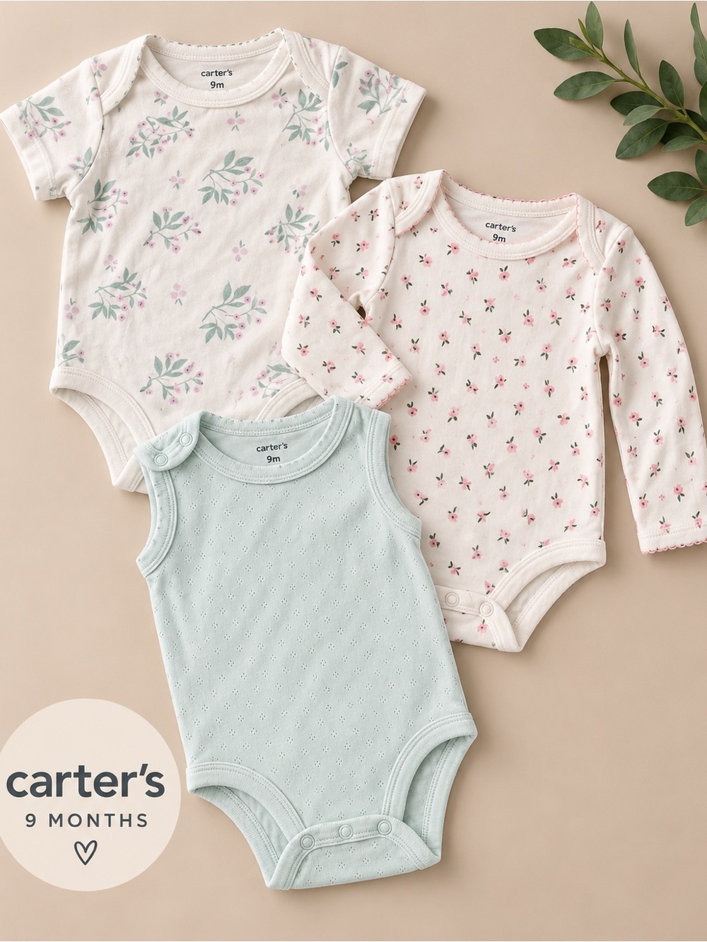 Carter's 3-Pack Baby One-Pieces in Pink, Cream & Light Blue